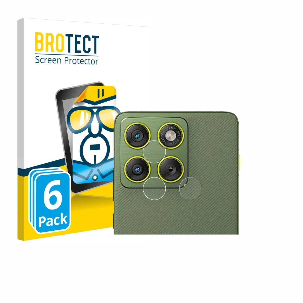 Parte frontal de un envase de producto con el logotipo de la marca BROTECT. Al lado se muestra el dispositivo Motorola Edge 70