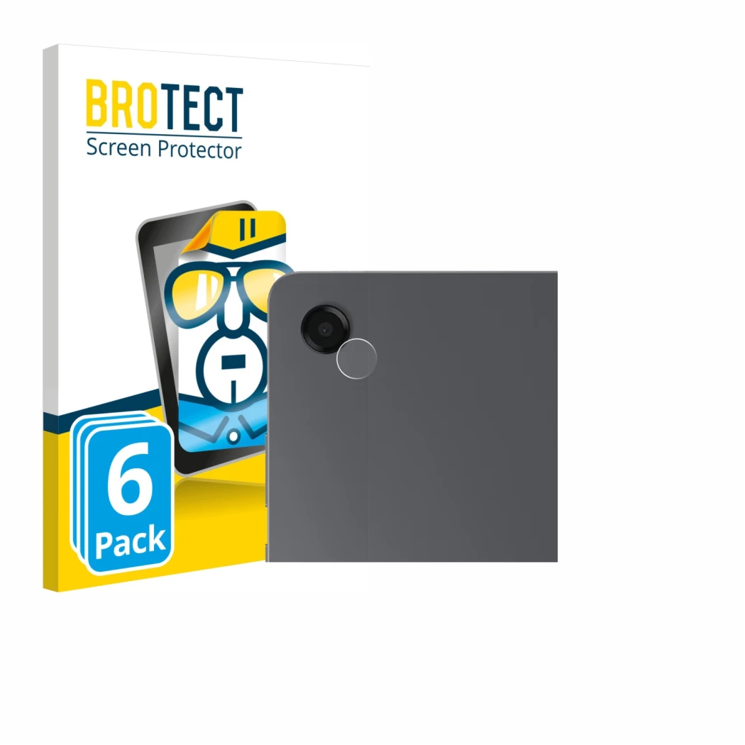 Parte frontal de un envase de producto con el logotipo de la marca BROTECT. Al lado se muestra el dispositivo Samsung Galaxy T