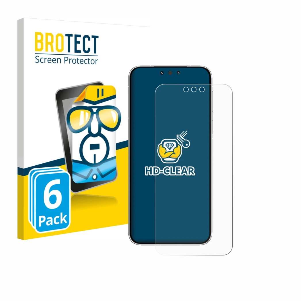 Parte frontal de un envase de producto con el logotipo de la marca BROTECT. Al lado se muestra el dispositivo Huawei Mate 80 P