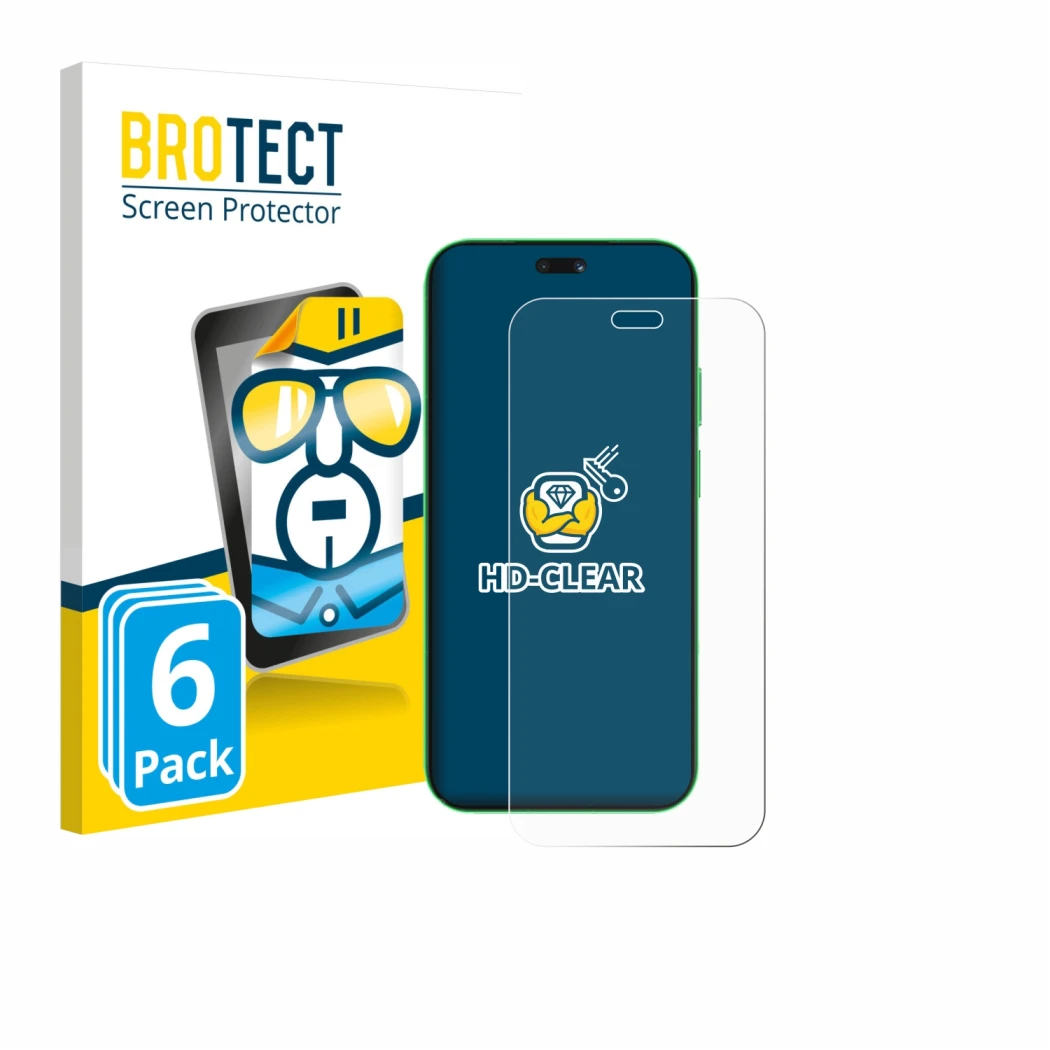 Parte frontal de un envase de producto con el logotipo de la marca BROTECT. Al lado se muestra el dispositivo Huawei Nova 15 U