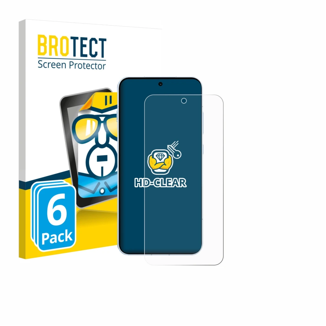 Parte frontal de un envase de producto con el logotipo de la marca BROTECT. Al lado se muestra el dispositivo Oppo Find X8s co