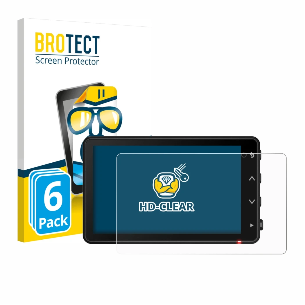 Parte frontal de un envase de producto con el logotipo de la marca BROTECT. Al lado se muestra el dispositivo Garmin Catalyst 