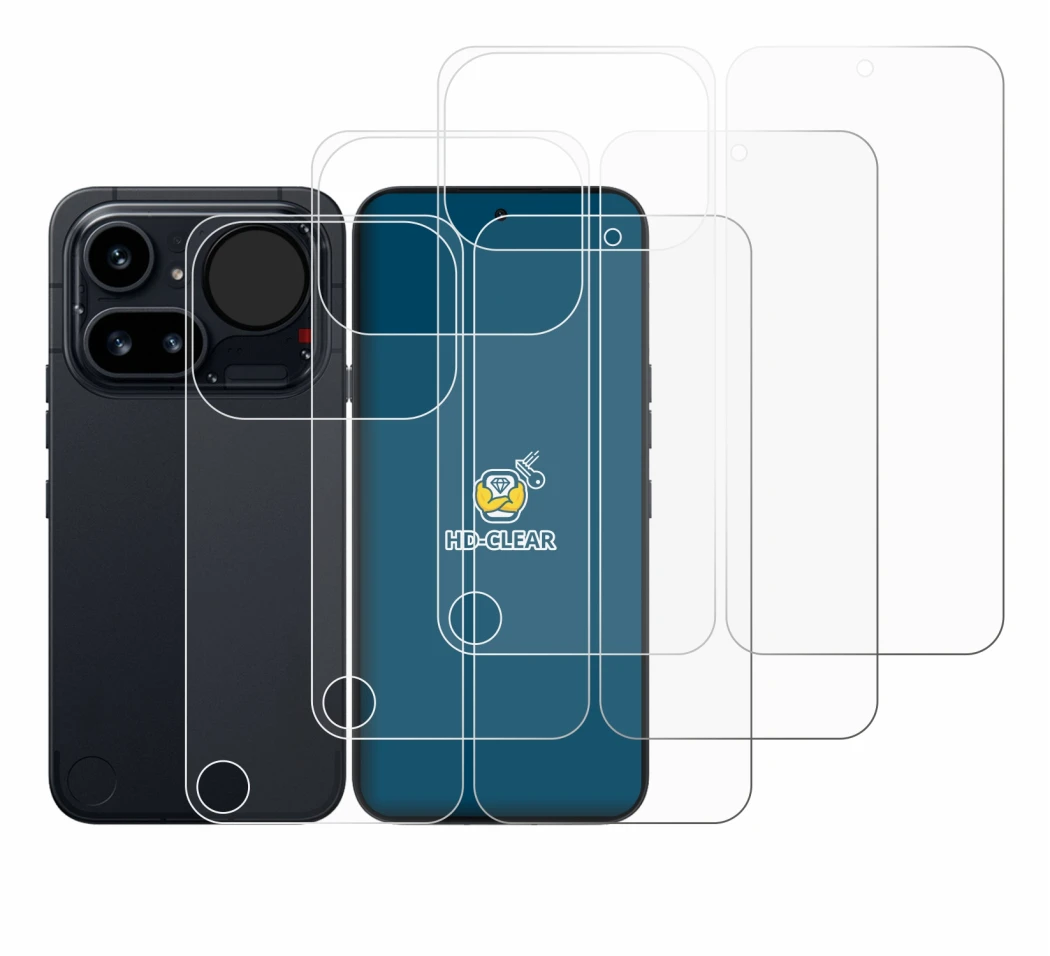 Imagen del dispositivo Nothing Phone (4a) Pro (Frontal+Trasero) con una amplia variedad de protectores de pantalla.