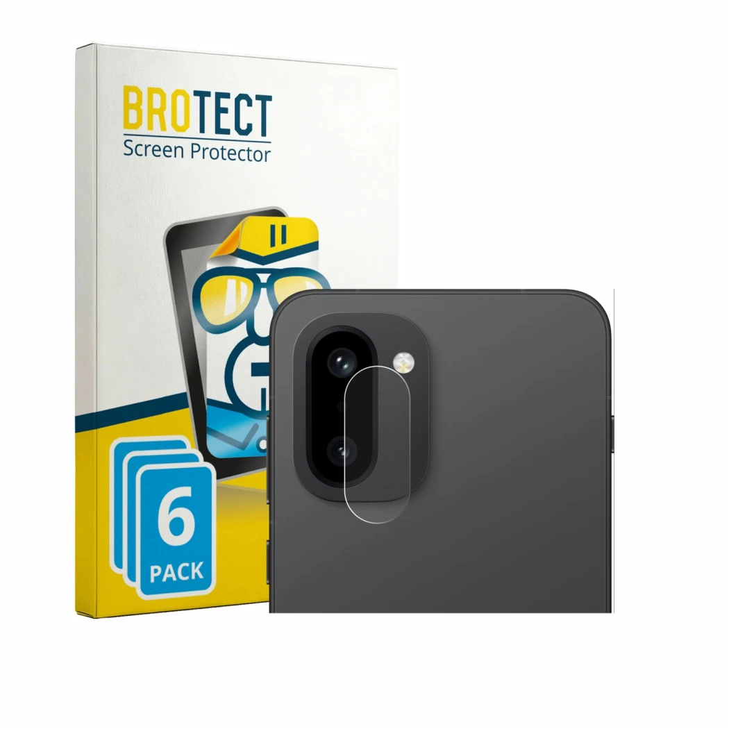 Parte frontal de un envase de producto con el logotipo de la marca BROTECT. Al lado se muestra el dispositivo OnePlus 15R (SÓL