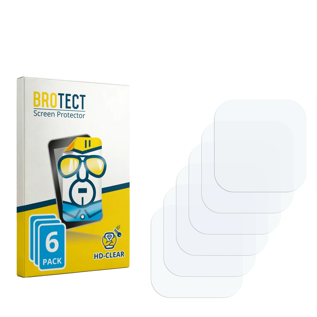 Parte frontal de un envase de producto con el logotipo de la marca BROTECT. Al lado está el protector de pantalla correspondie