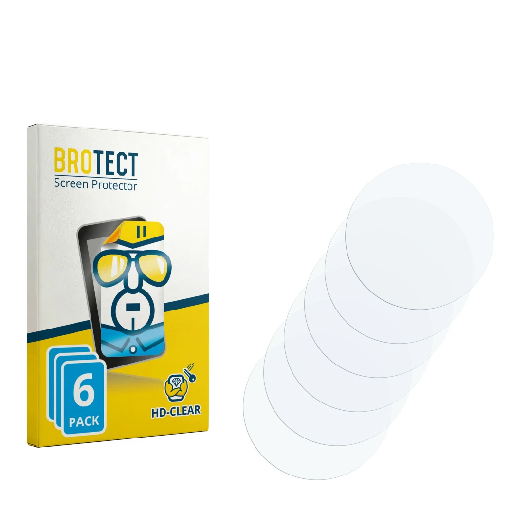 Parte frontal de un envase de producto con el logotipo de la marca BROTECT. Al lado está el protector de pantalla correspondie