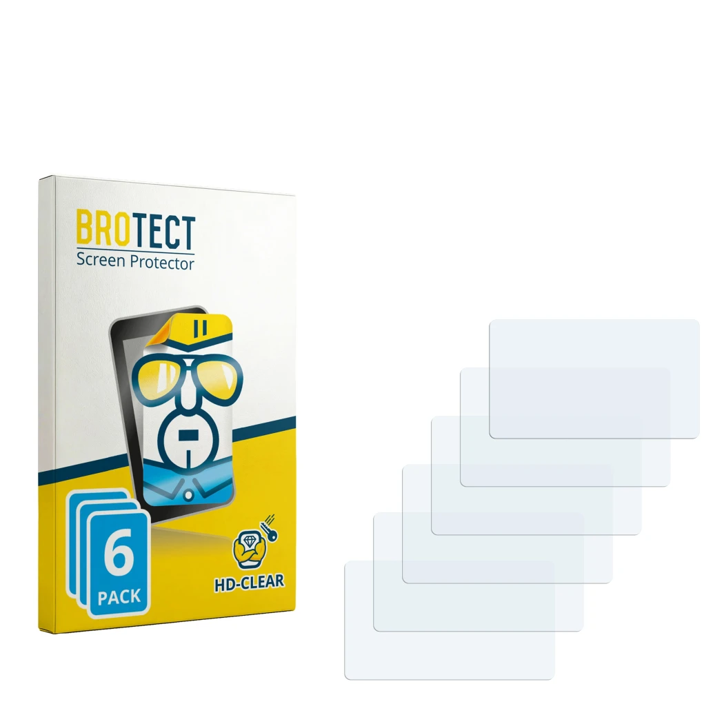 Parte frontal de un envase de producto con el logotipo de la marca BROTECT. Al lado está el protector de pantalla correspondie