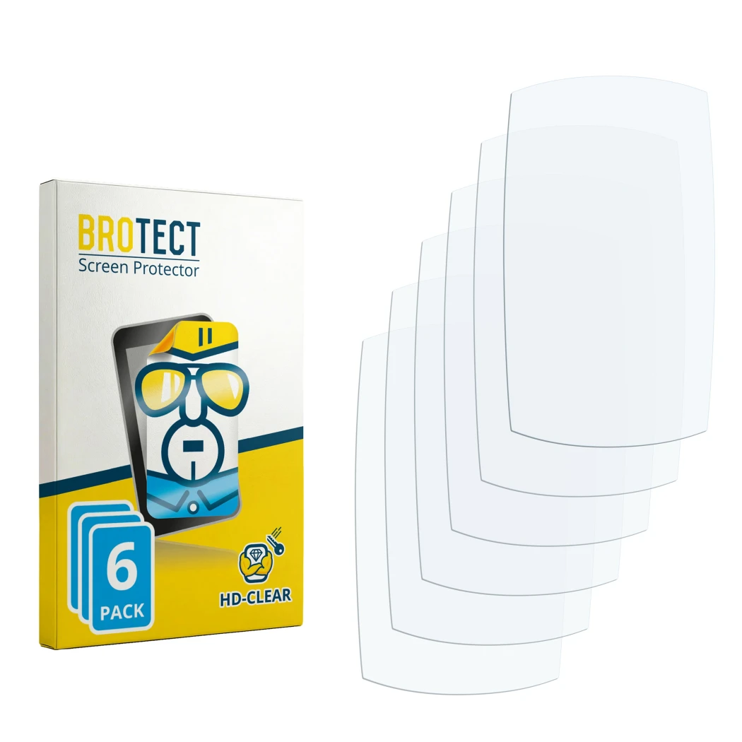Parte frontal de un envase de producto con el logotipo de la marca BROTECT. Al lado está el protector de pantalla correspondie