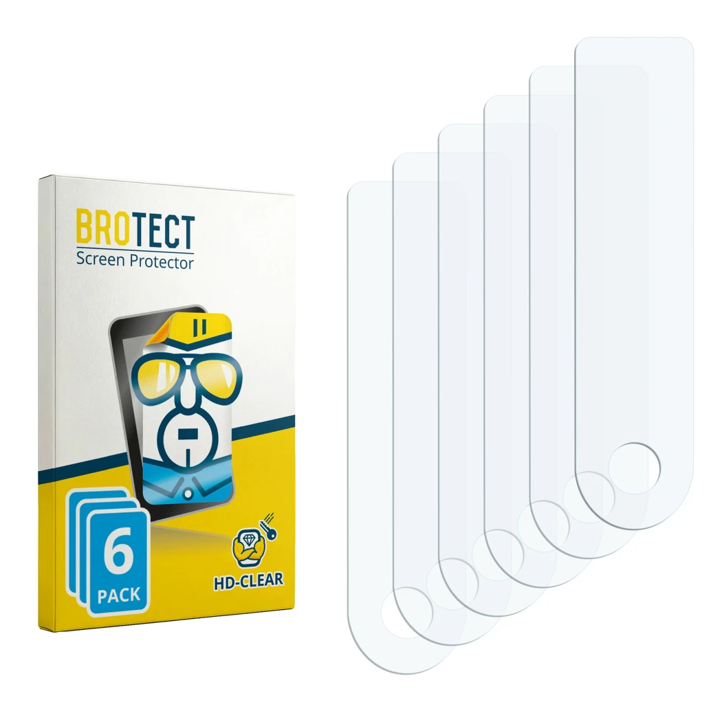 Parte frontal de un envase de producto con el logotipo de la marca BROTECT. Al lado está el protector de pantalla correspondie