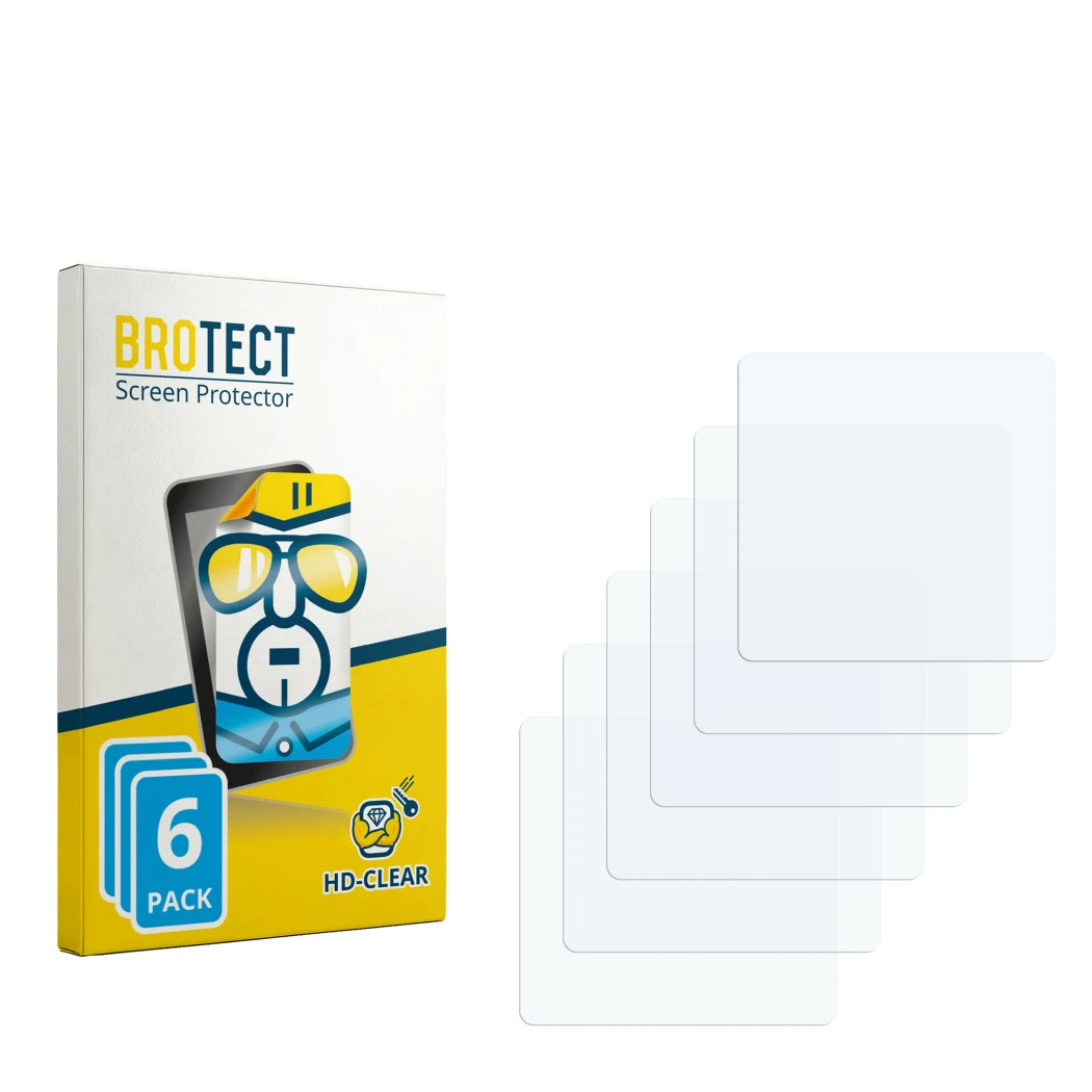 Parte frontal de un envase de producto con el logotipo de la marca BROTECT. Al lado está el protector de pantalla correspondie
