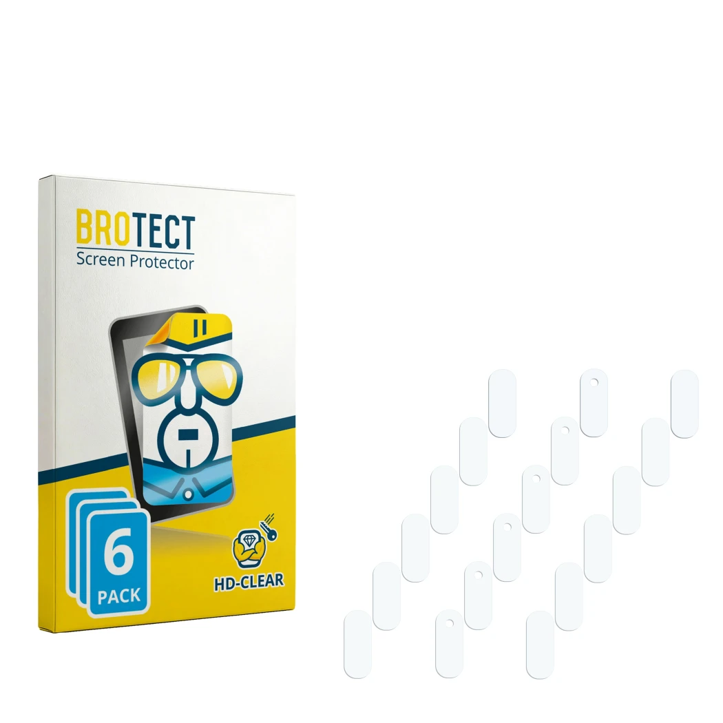 Parte frontal de un envase de producto con el logotipo de la marca BROTECT. Al lado está el protector de pantalla correspondie