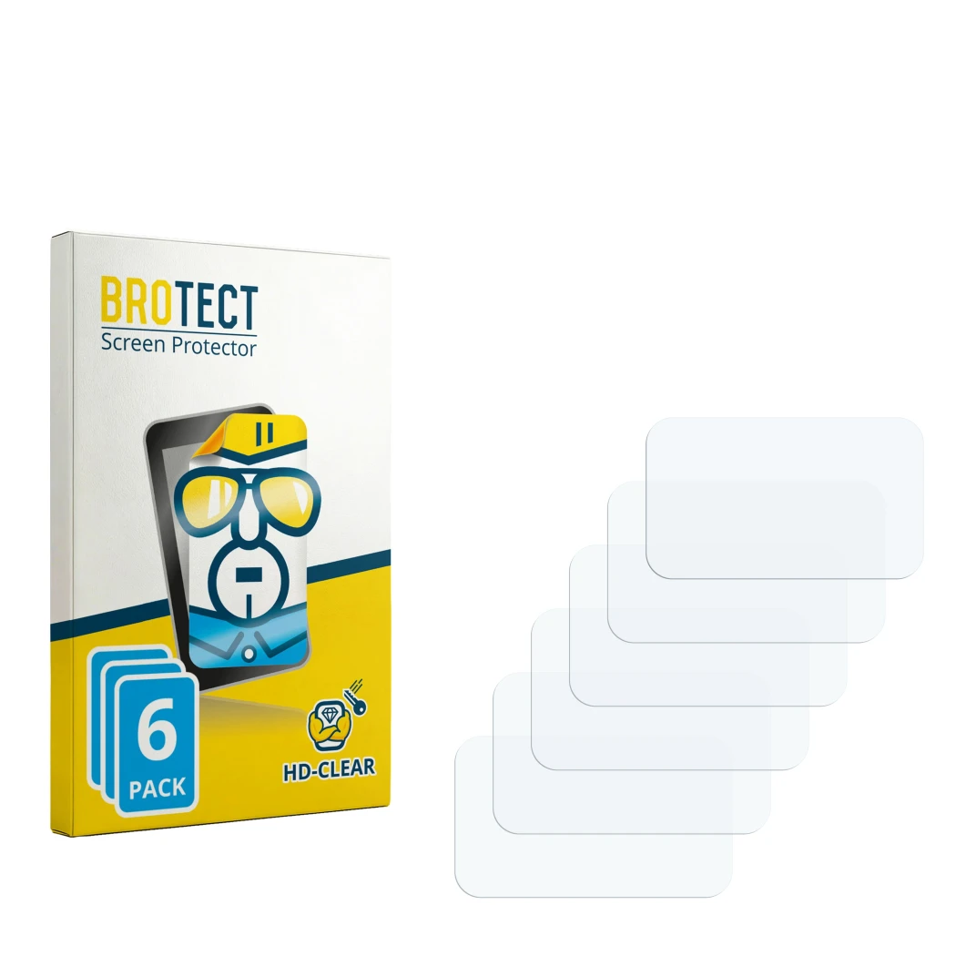 Parte frontal de un envase de producto con el logotipo de la marca BROTECT. Al lado está el protector de pantalla correspondie