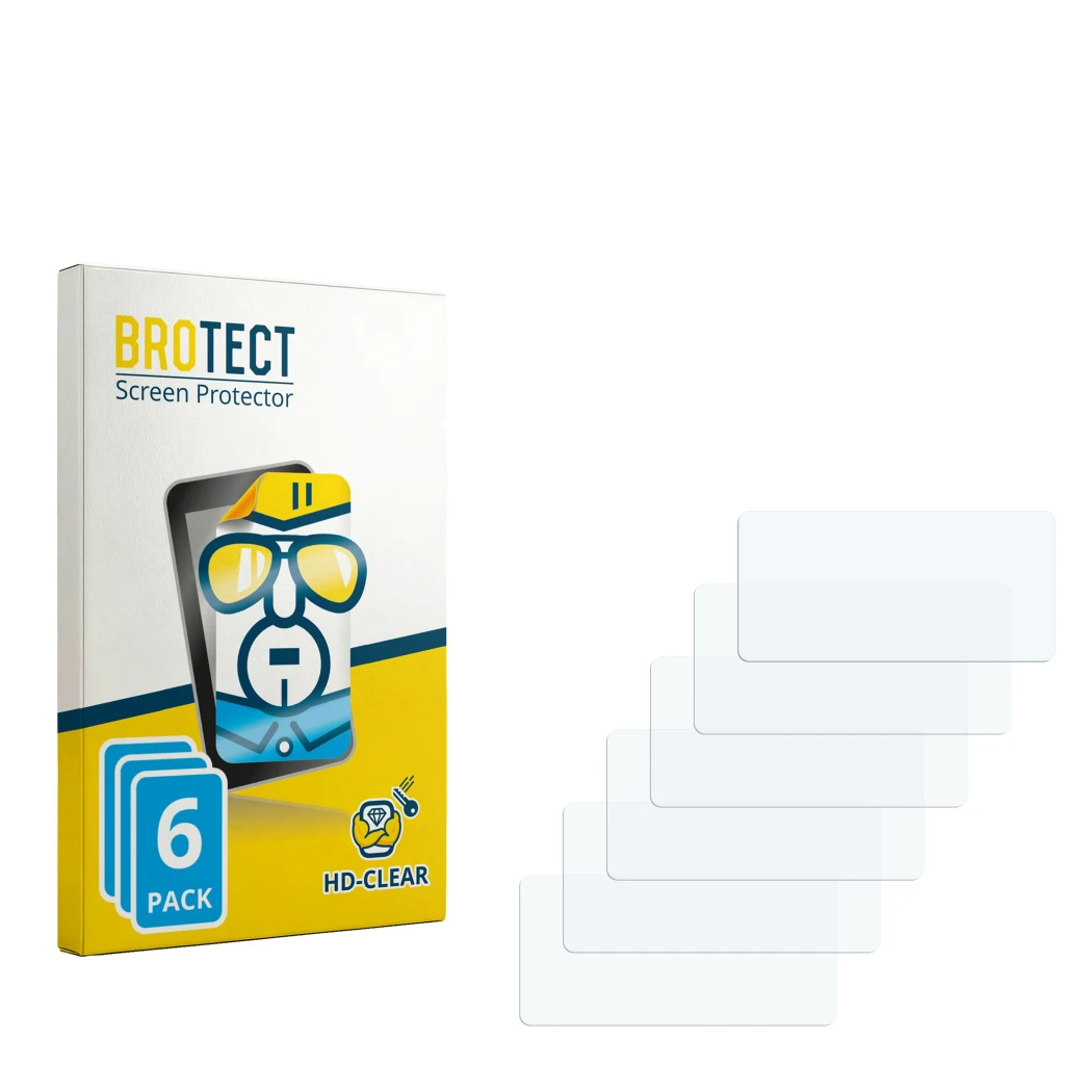 Parte frontal de un envase de producto con el logotipo de la marca BROTECT. Al lado está el protector de pantalla correspondie