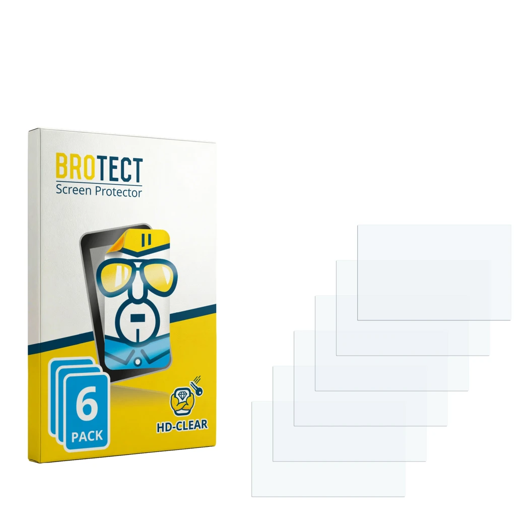 Parte frontal de un envase de producto con el logotipo de la marca BROTECT. Al lado está el protector de pantalla correspondie