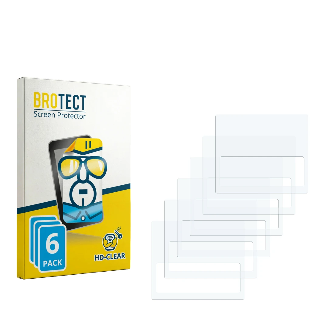 Parte frontal de un envase de producto con el logotipo de la marca BROTECT. Al lado está el protector de pantalla correspondie