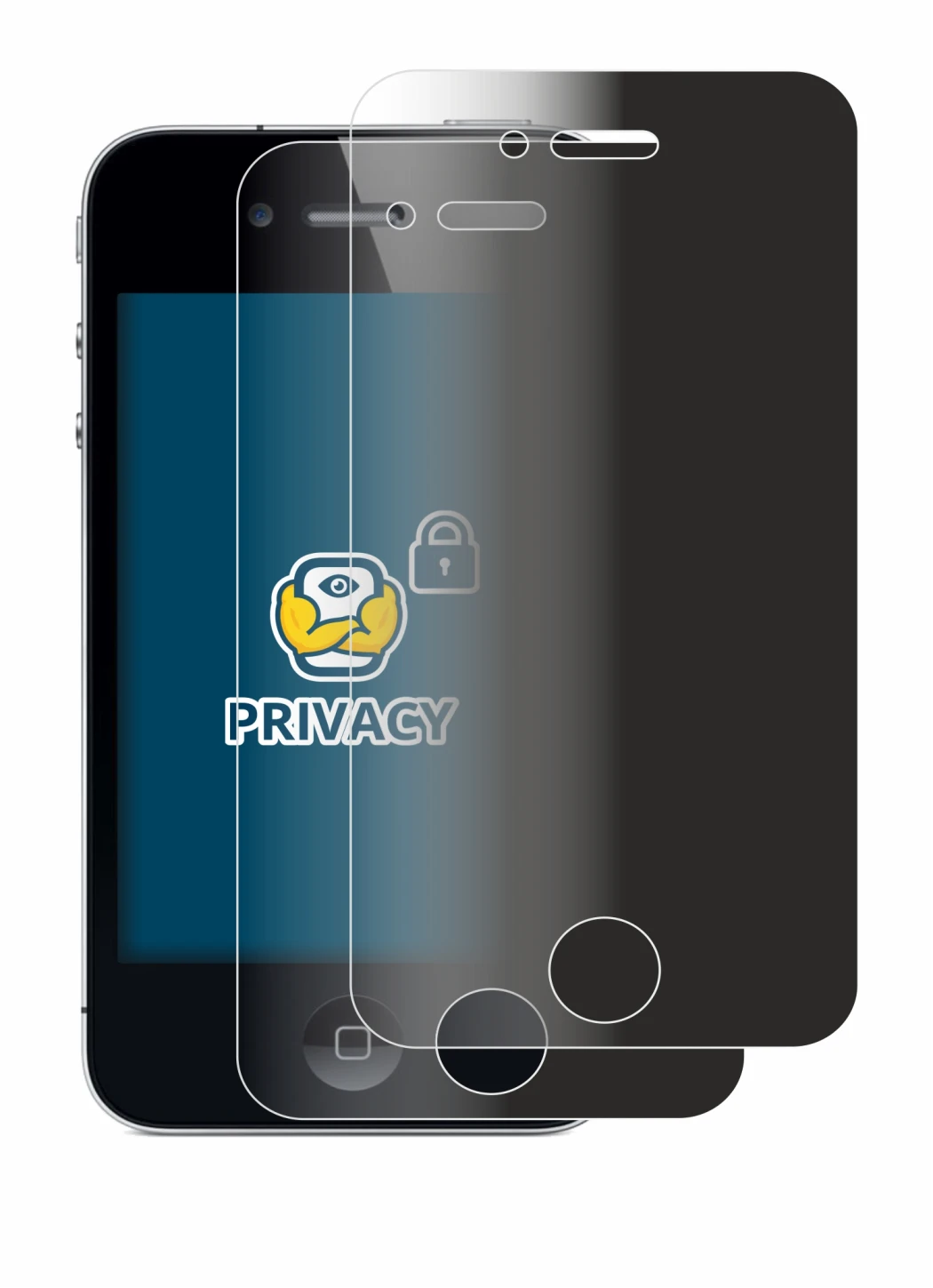 Imagen del dispositivo Apple iPhone 4 con una amplia variedad de protectores de pantalla.