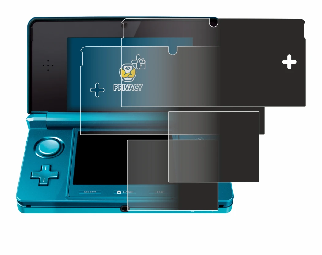 Imagen del dispositivo Nintendo 3DS con una amplia variedad de protectores de pantalla.