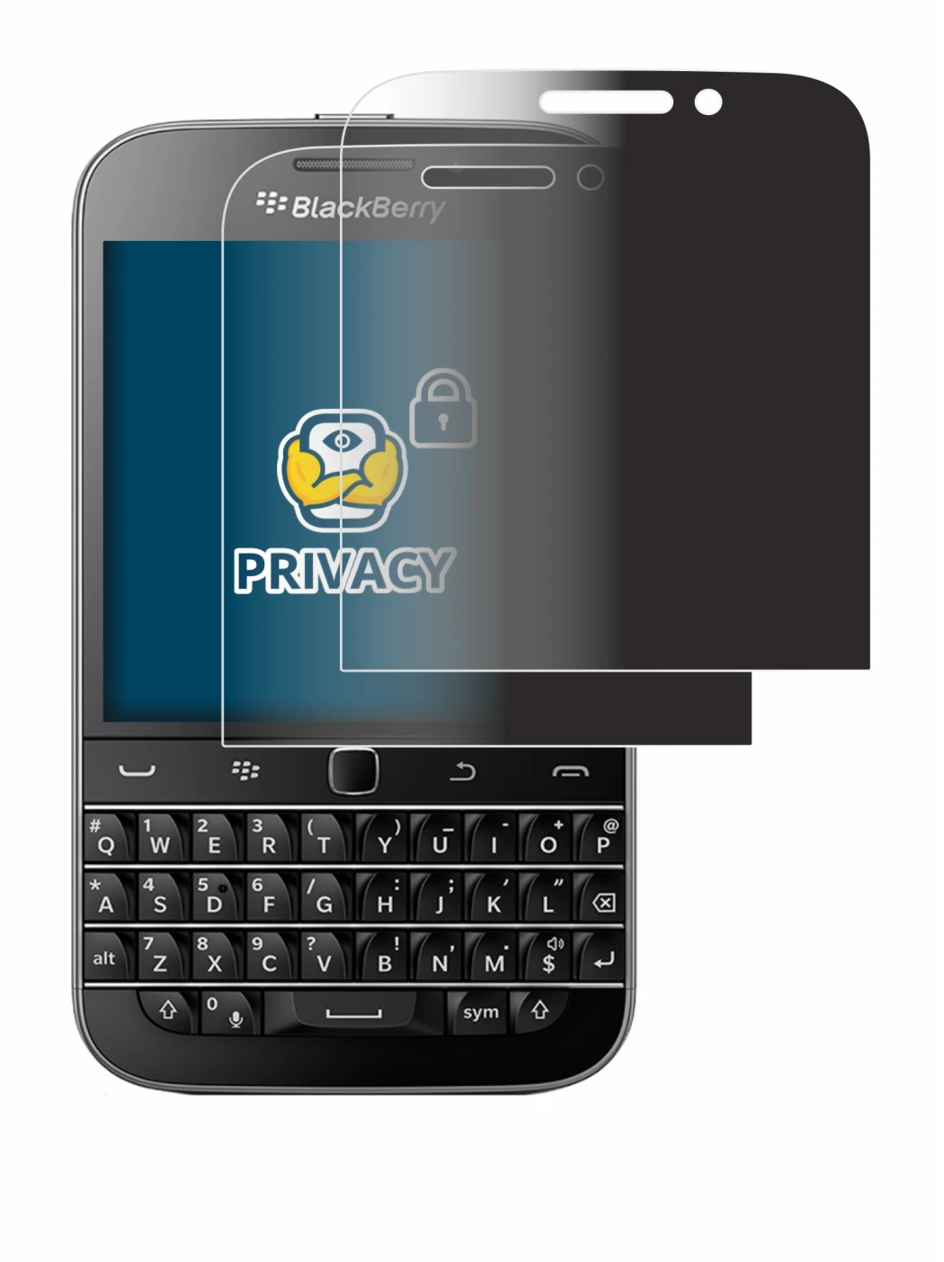 Imagen del dispositivo Blackberry Classic Q20 con una amplia variedad de protectores de pantalla.