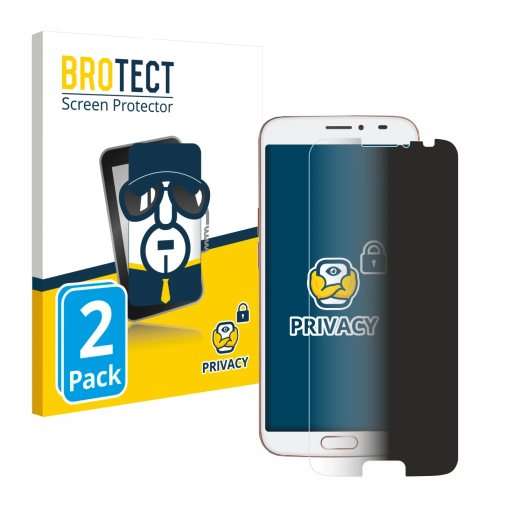 Parte frontal de un envase de producto con el logotipo de la marca BROTECT. Al lado se muestra el dispositivo Doro 8080 con su