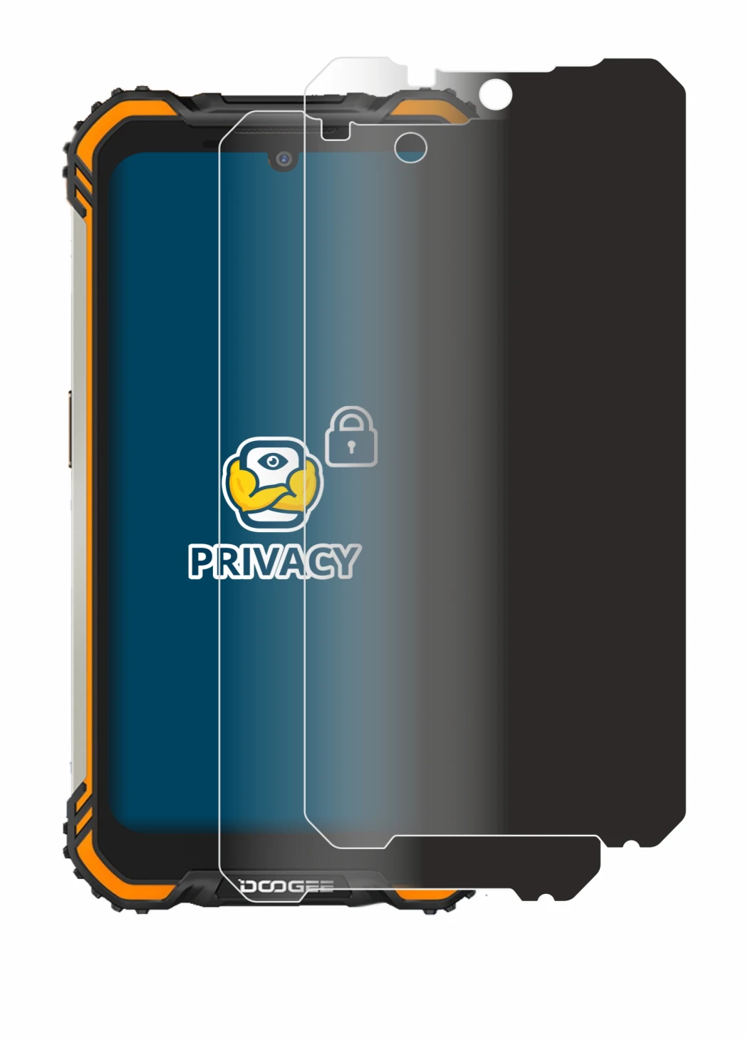 Imagen del dispositivo Doogee S58 Pro con una amplia variedad de protectores de pantalla.