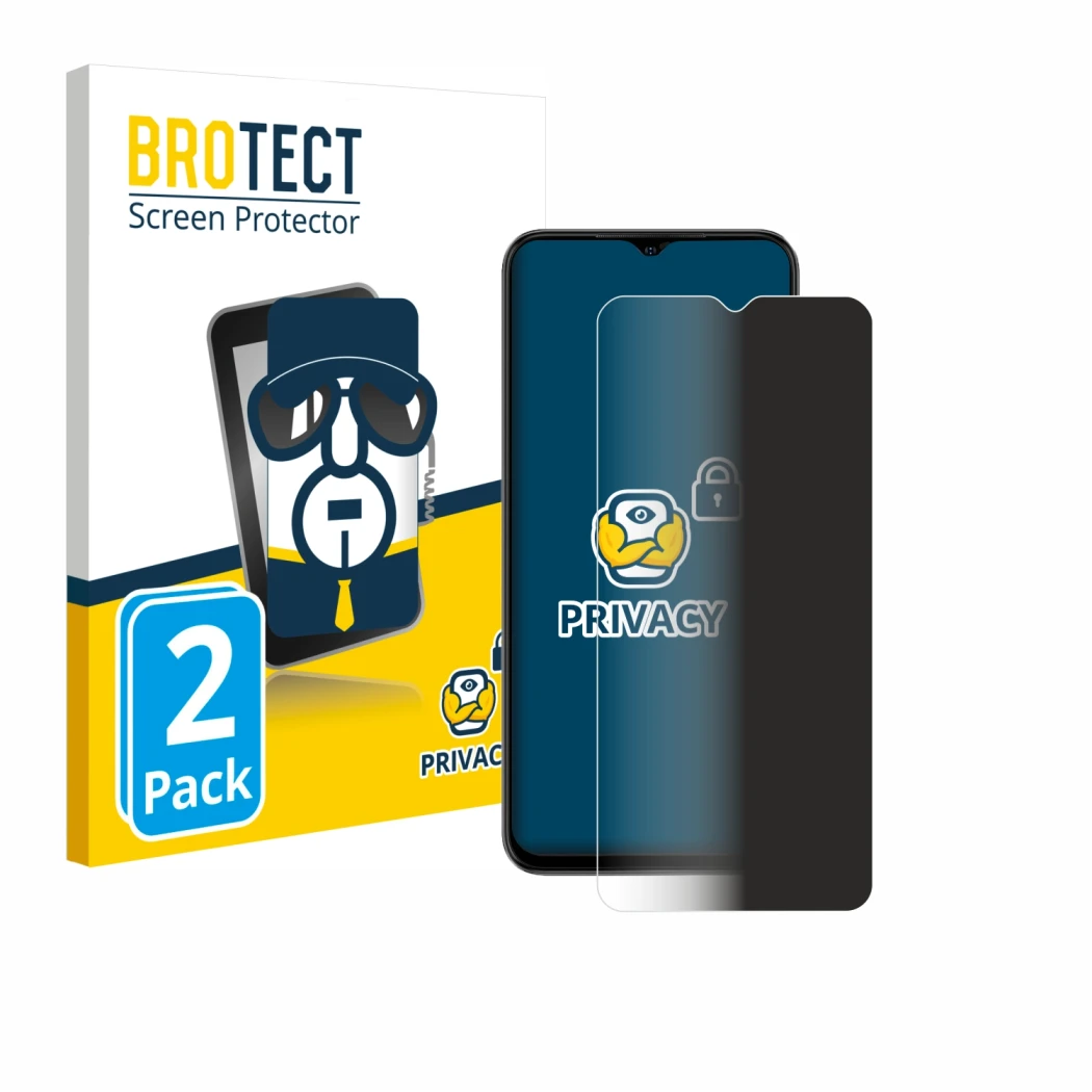 Parte frontal de un envase de producto con el logotipo de la marca BROTECT. Al lado se muestra el dispositivo Ulefone Note 14 