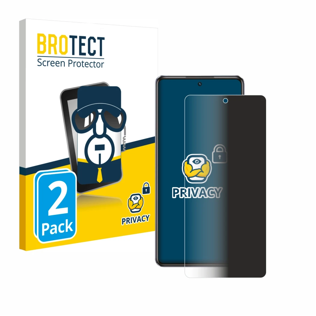 Parte frontal de un envase de producto con el logotipo de la marca BROTECT. Al lado se muestra el dispositivo Infinix Note 30 