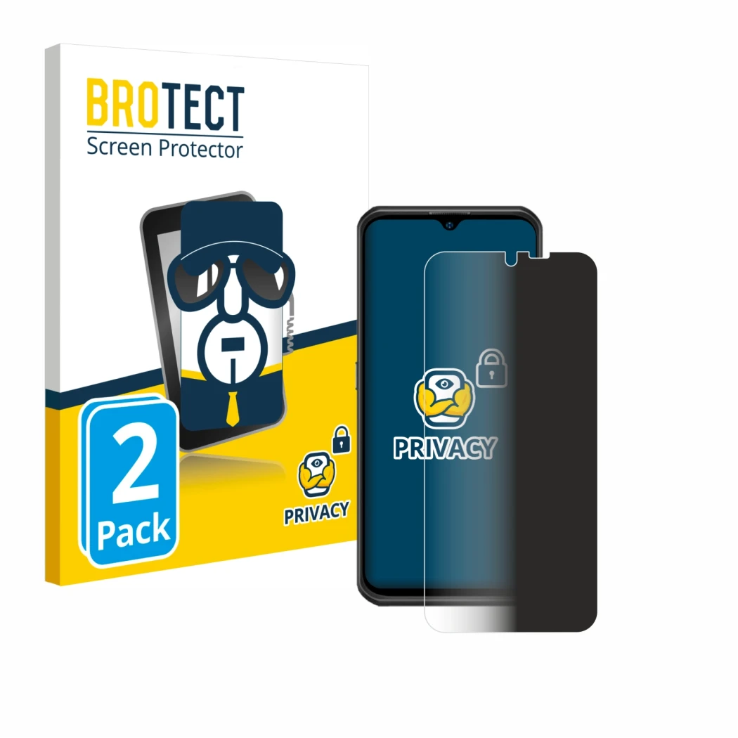 Parte frontal de un envase de producto con el logotipo de la marca BROTECT. Al lado se muestra el dispositivo Ulefone Armor 17