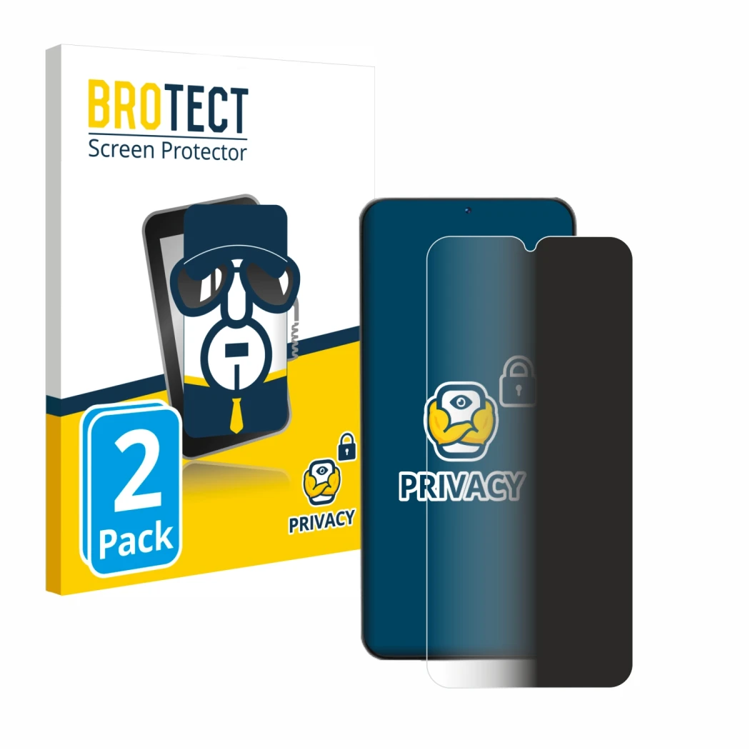 Parte frontal de un envase de producto con el logotipo de la marca BROTECT. Al lado se muestra el dispositivo Doogee N55 con s