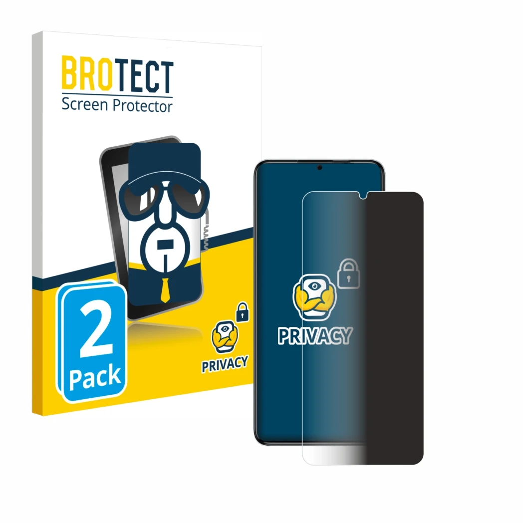 Parte frontal de un envase de producto con el logotipo de la marca BROTECT. Al lado se muestra el dispositivo Oukitel C50 con 
