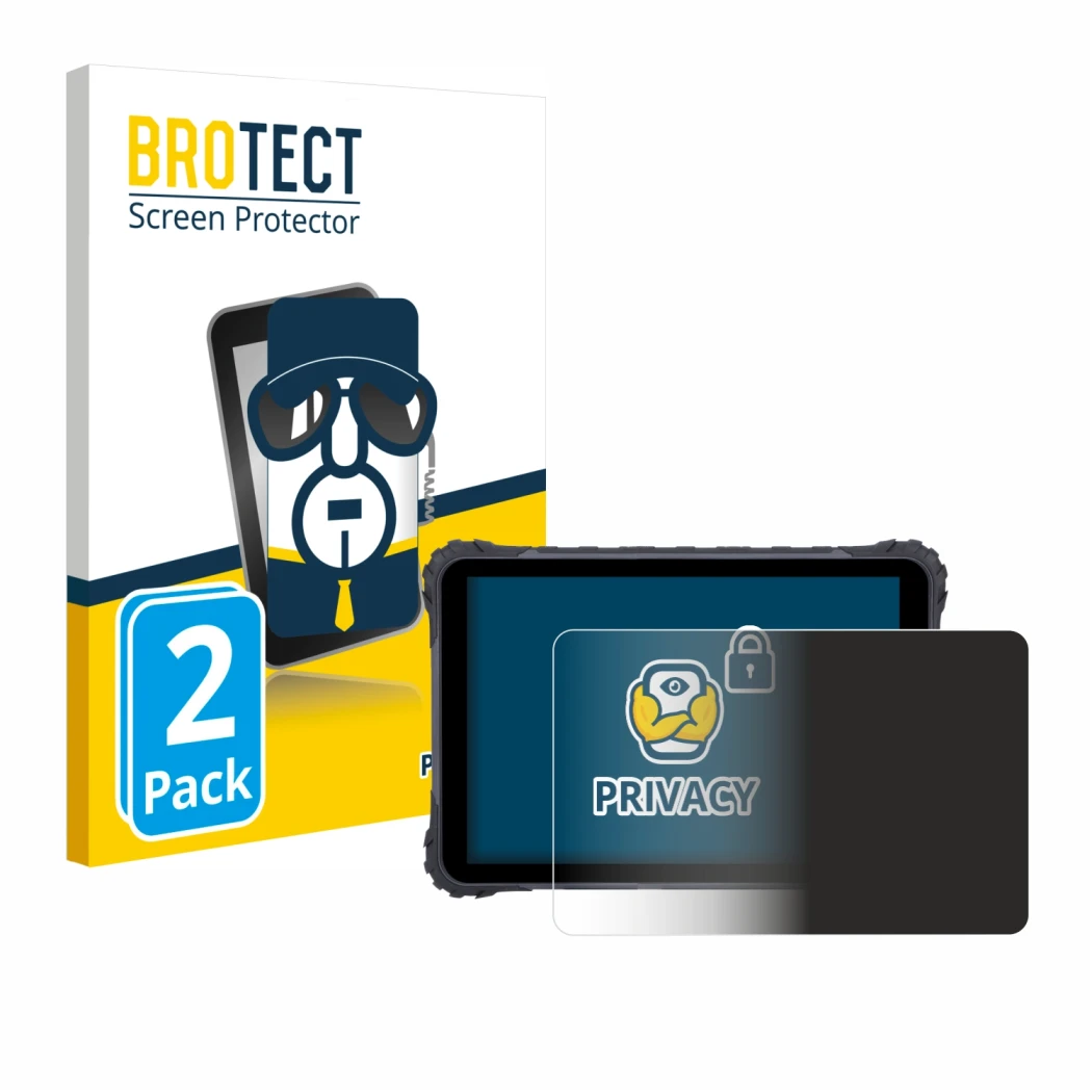Parte frontal de un envase de producto con el logotipo de la marca BROTECT. Al lado se muestra el dispositivo Topicon MDT865 c