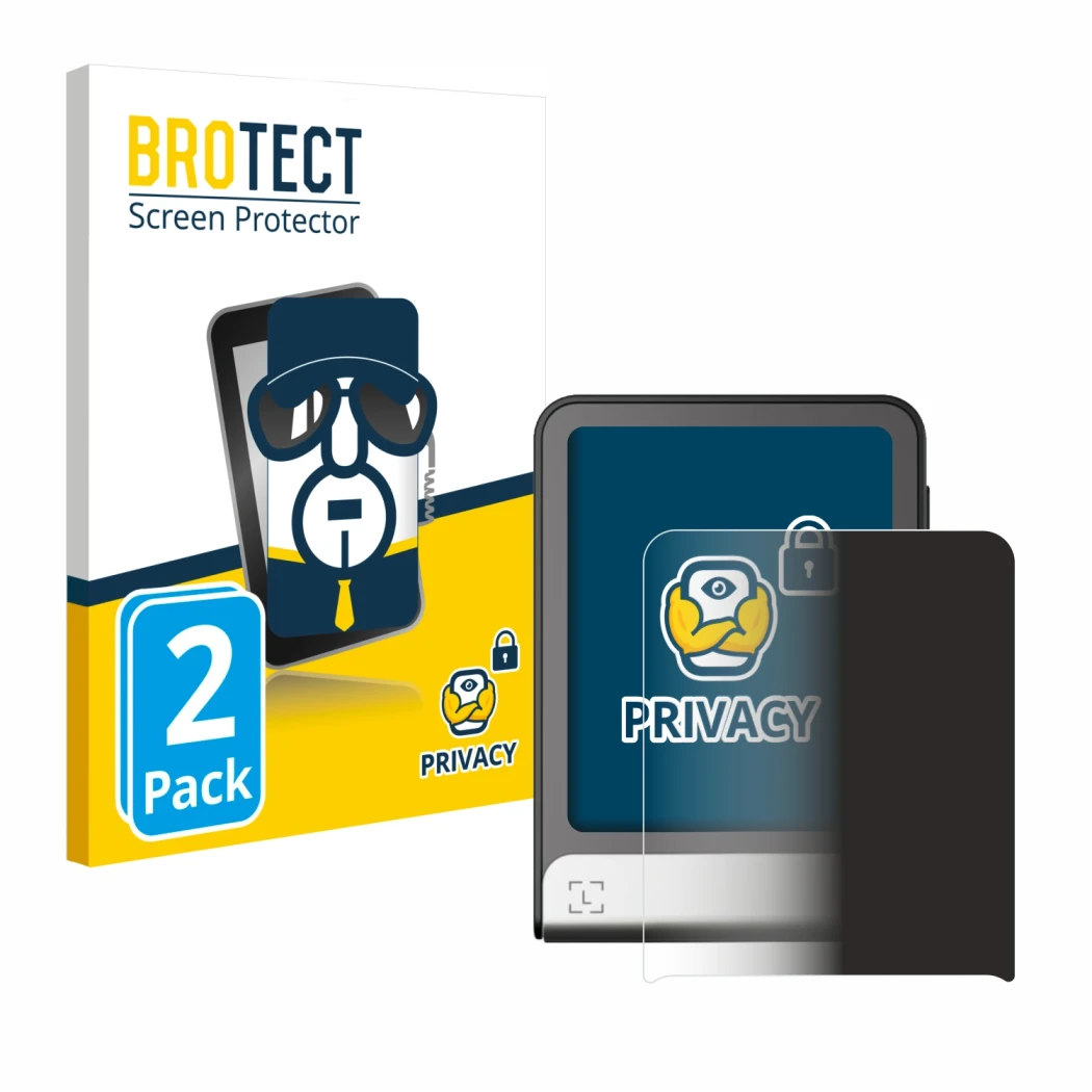 Parte frontal de un envase de producto con el logotipo de la marca BROTECT. Al lado se muestra el dispositivo Ledger Flex con 