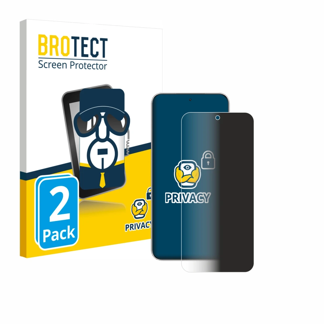 Parte frontal de un envase de producto con el logotipo de la marca BROTECT. Al lado se muestra el dispositivo Honor Magic 7 co