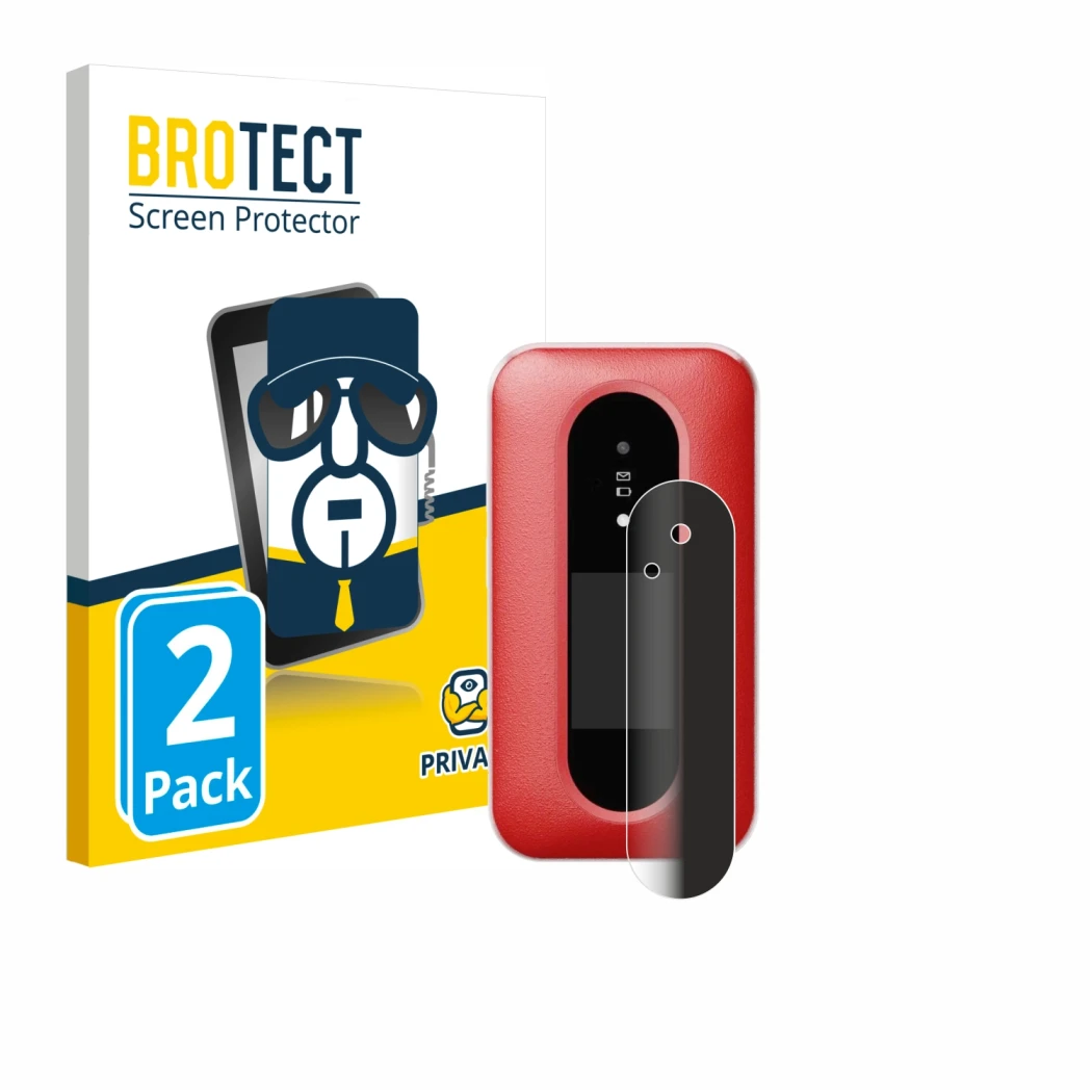 Parte frontal de un envase de producto con el logotipo de la marca BROTECT. Al lado se muestra el dispositivo Doro Leva L30 (P