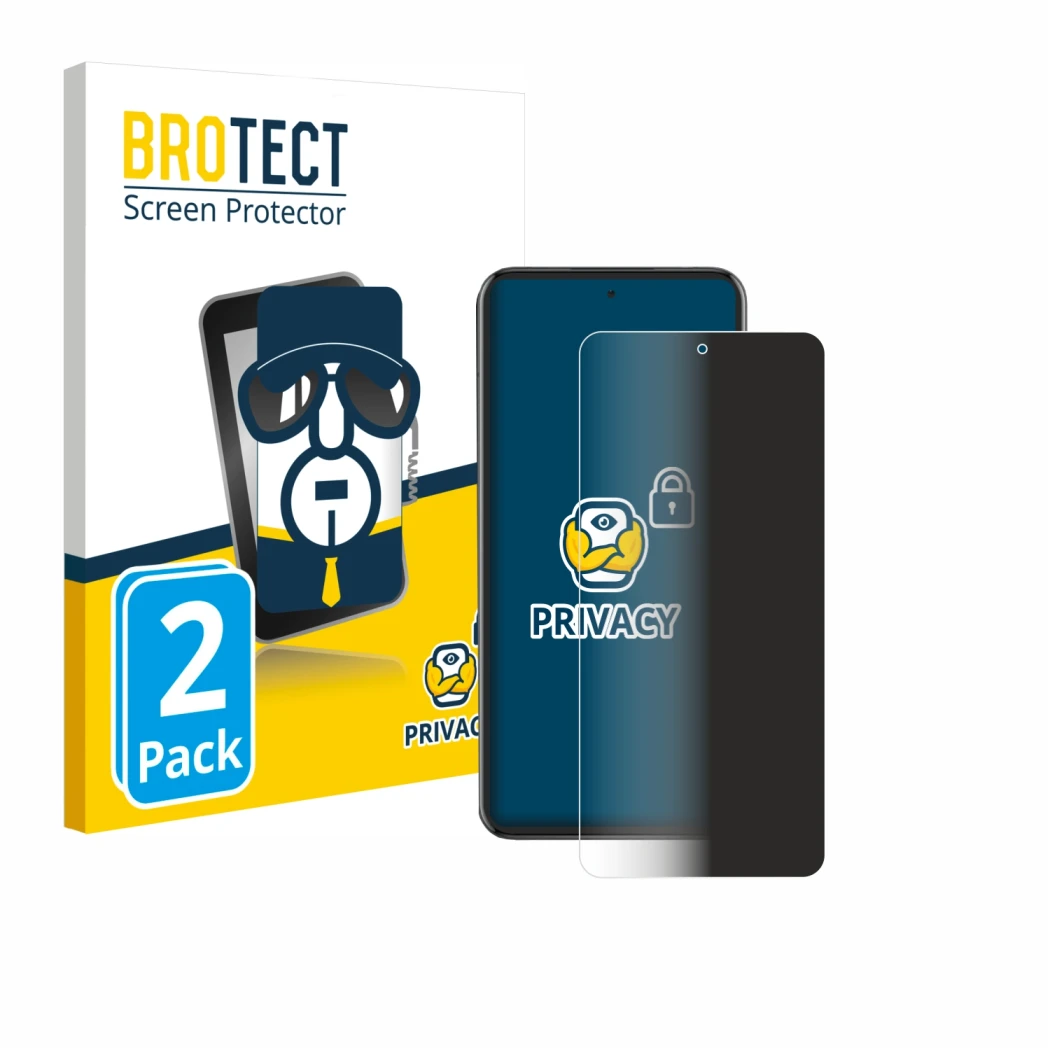 Parte frontal de un envase de producto con el logotipo de la marca BROTECT. Al lado se muestra el dispositivo Oppo Reno 13 Pro