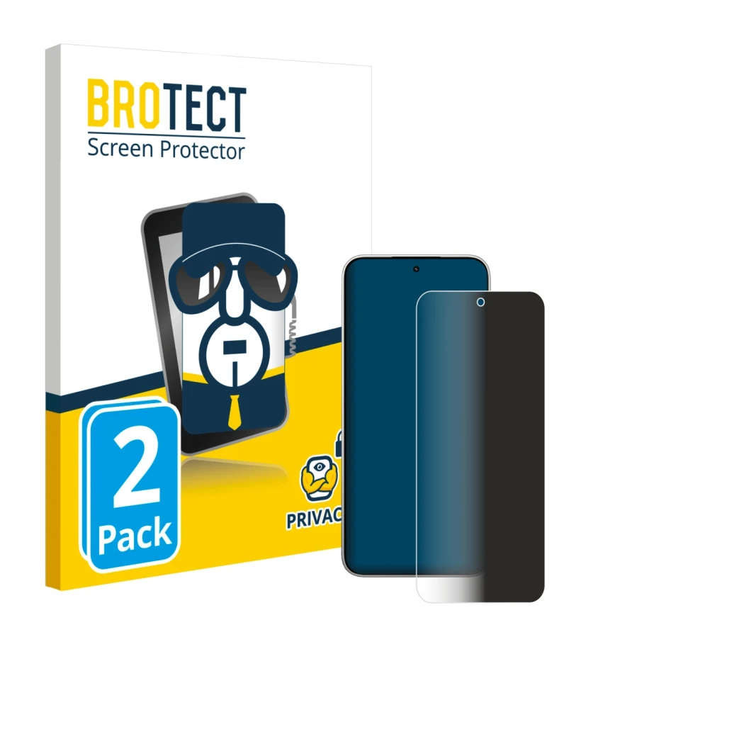 Parte frontal de un envase de producto con el logotipo de la marca BROTECT. Al lado se muestra el dispositivo Xiaomi 15T con s