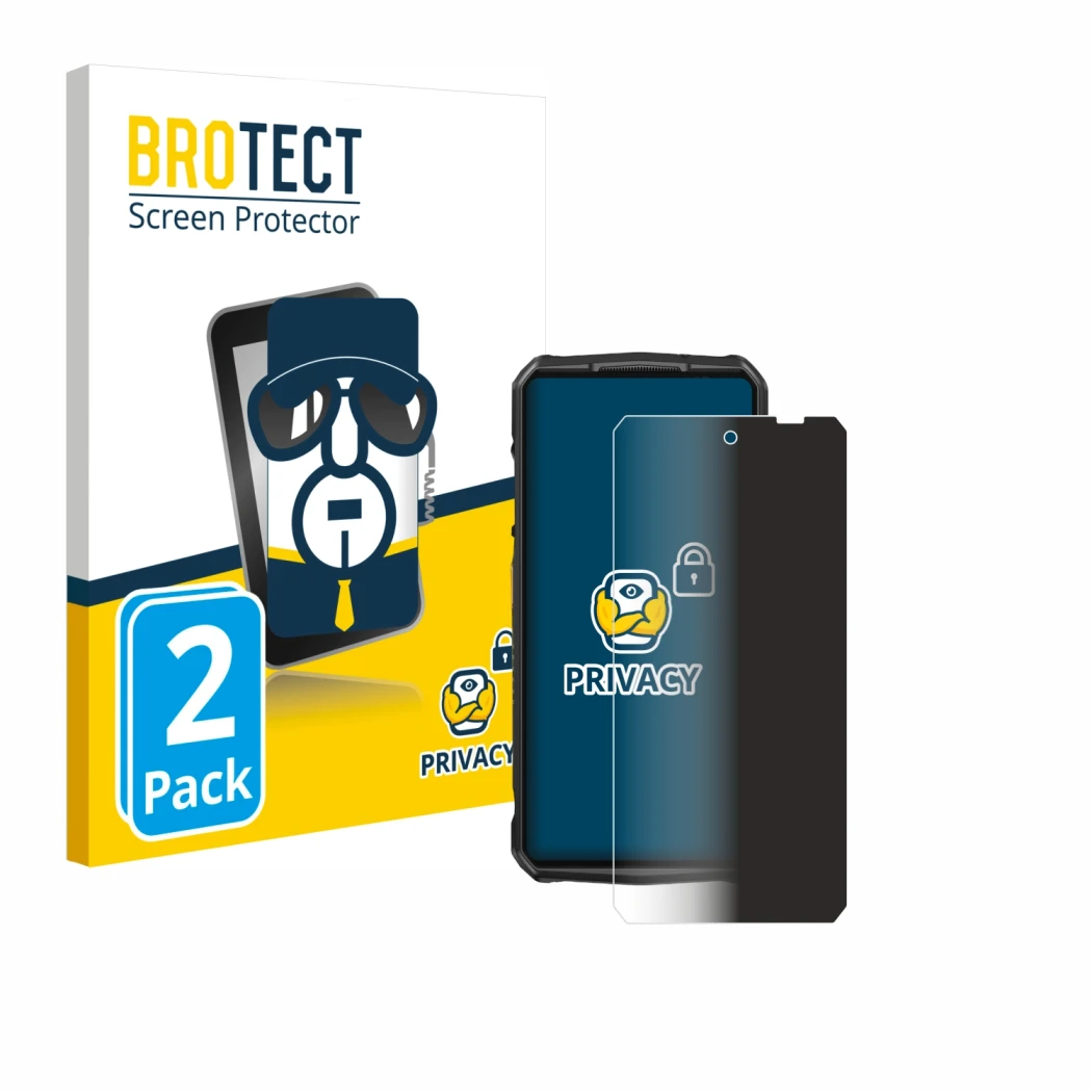 Parte frontal de un envase de producto con el logotipo de la marca BROTECT. Al lado se muestra el dispositivo Ulefone 29 pro c