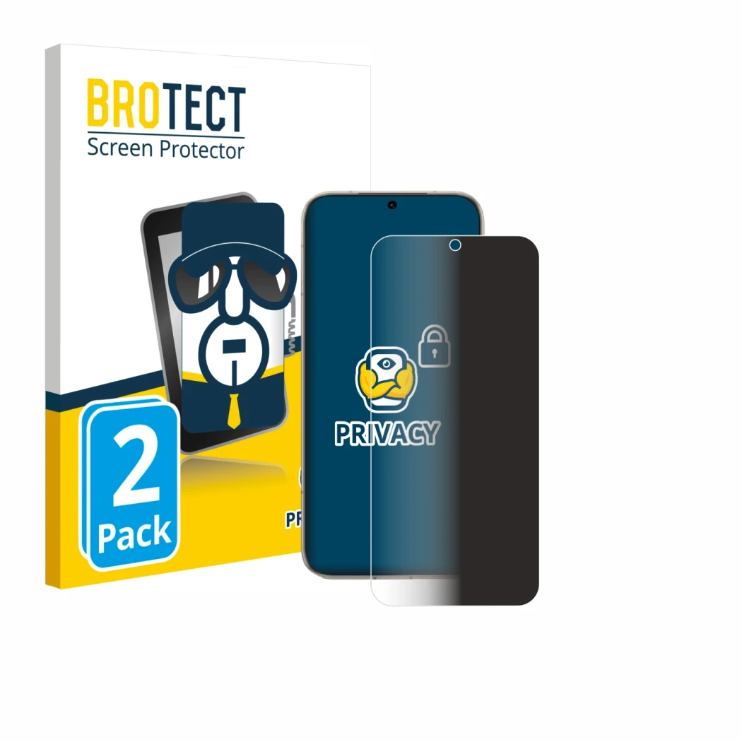 Parte frontal de un envase de producto con el logotipo de la marca BROTECT. Al lado se muestra el dispositivo Honor Magic 8 co