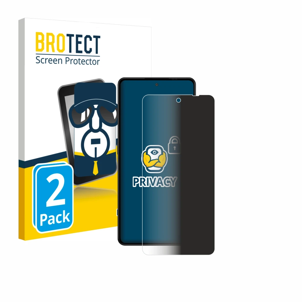 Parte frontal de un envase de producto con el logotipo de la marca BROTECT. Al lado se muestra el dispositivo Gigaset GS6 con 