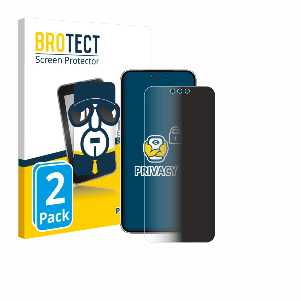 Parte frontal de un envase de producto con el logotipo de la marca BROTECT. Al lado se muestra el dispositivo Huawei Mate 80 c