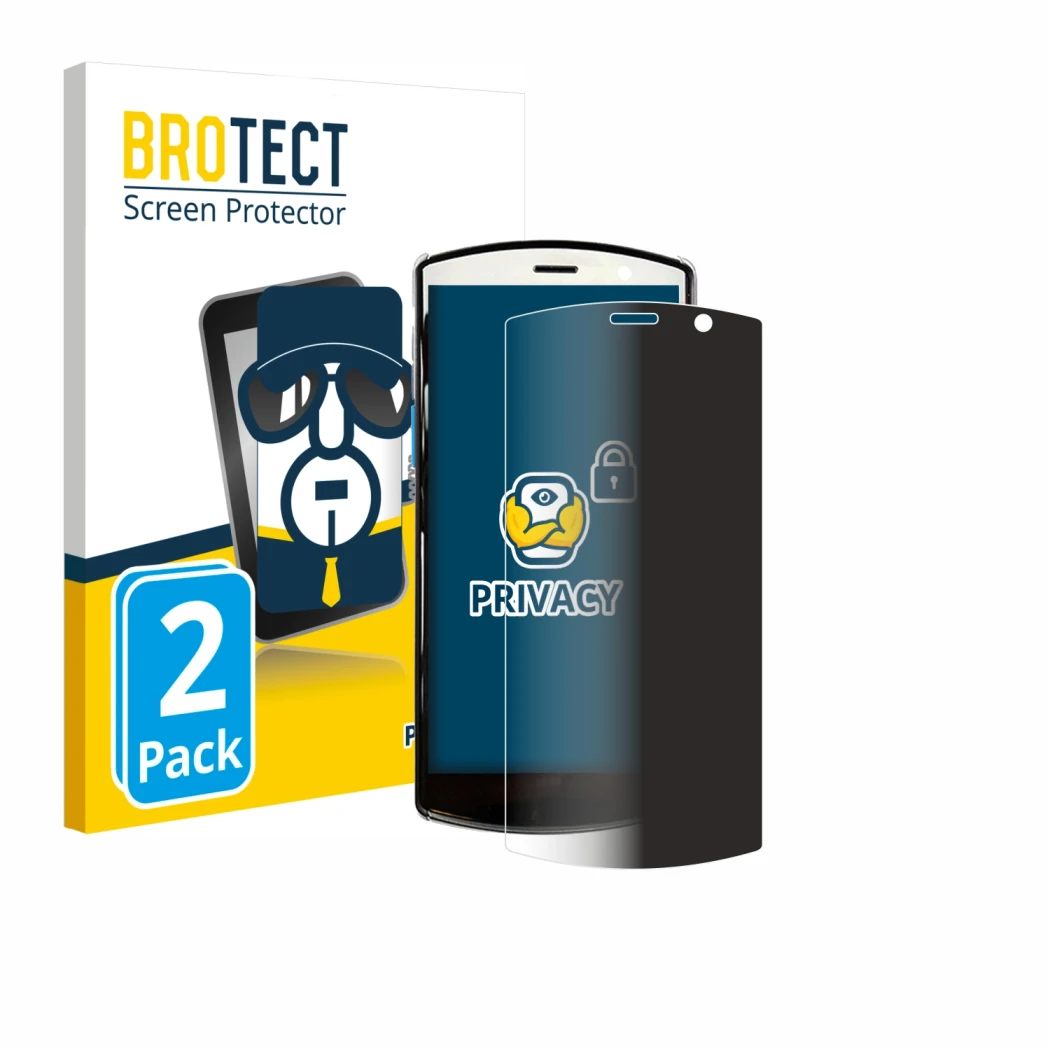 Parte frontal de un envase de producto con el logotipo de la marca BROTECT. Al lado se muestra el dispositivo Unitech EA510 co