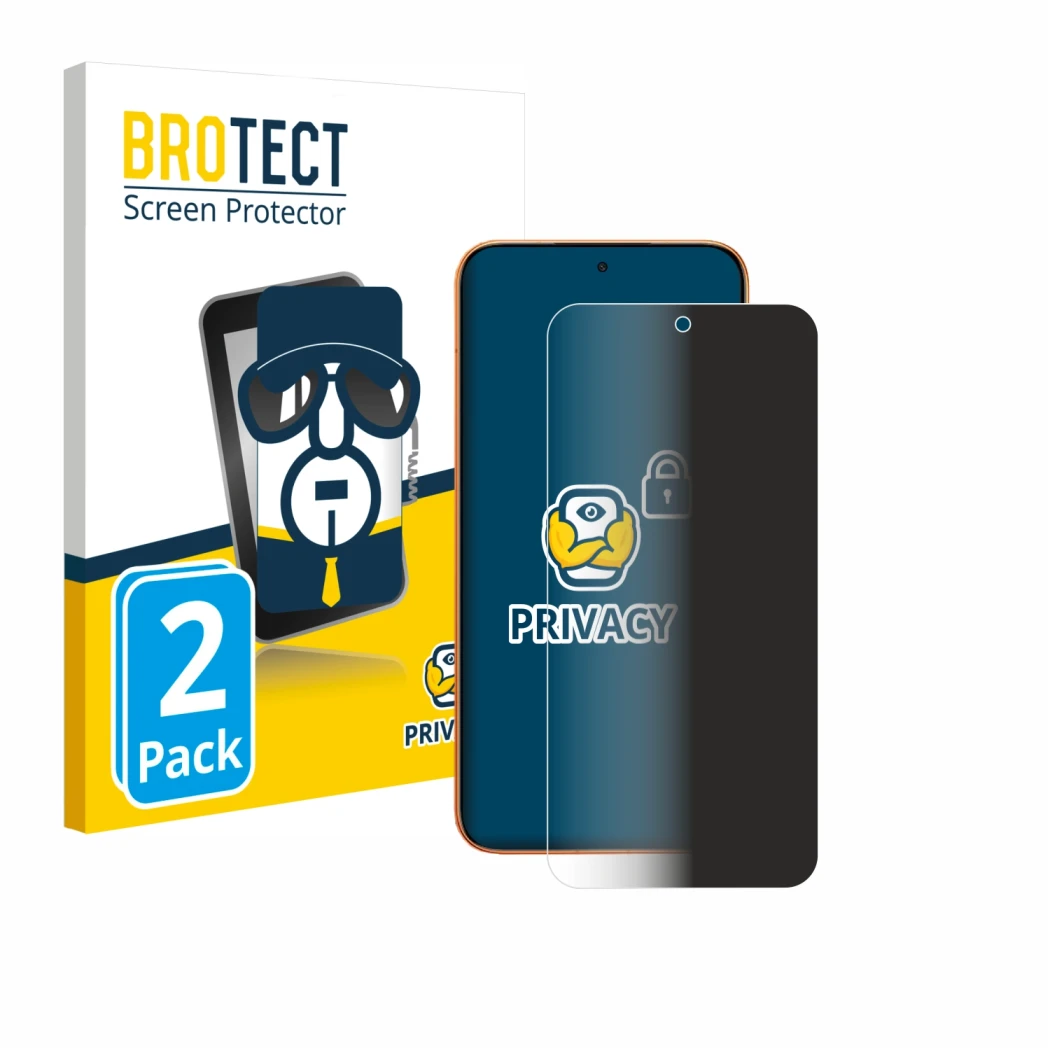 Parte frontal de un envase de producto con el logotipo de la marca BROTECT. Al lado se muestra el dispositivo Xiaomi Redmi Tur