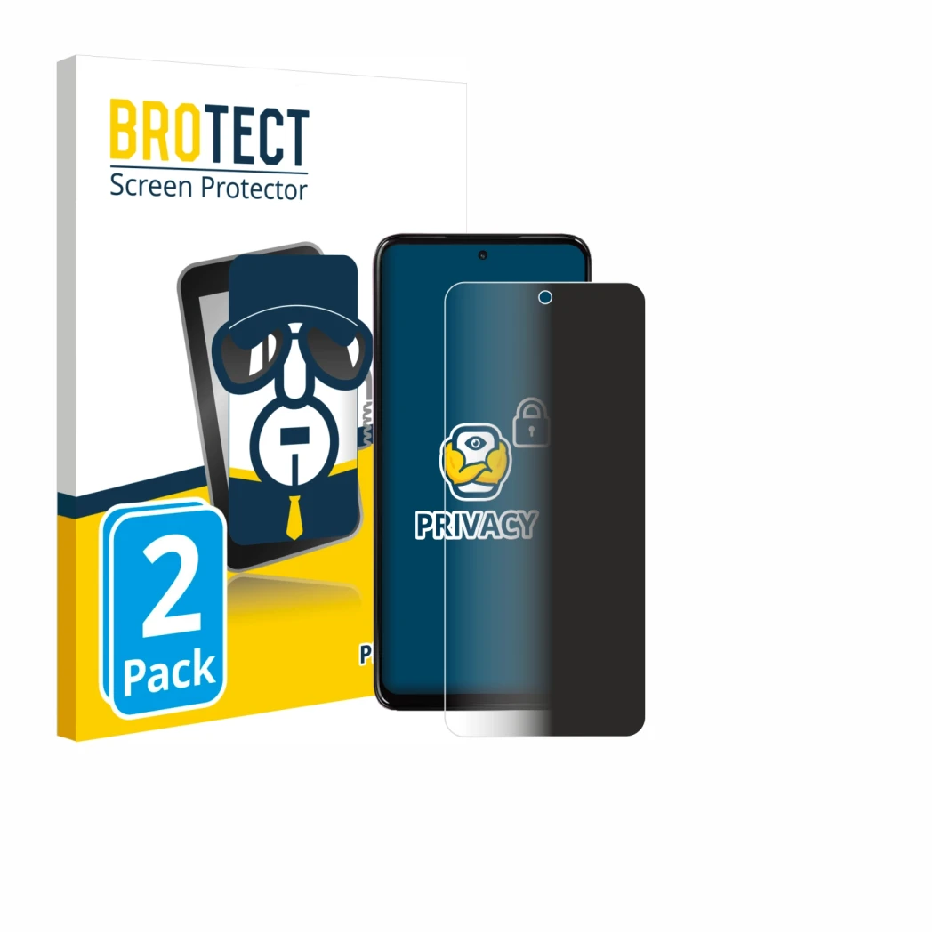 Parte frontal de un envase de producto con el logotipo de la marca BROTECT. Al lado se muestra el dispositivo Motorola Moto G1