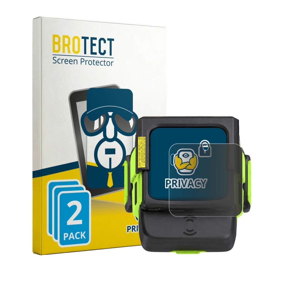 Parte frontal de un envase de producto con el logotipo de la marca BROTECT. Al lado se muestra el dispositivo Zebra WS501 con 
