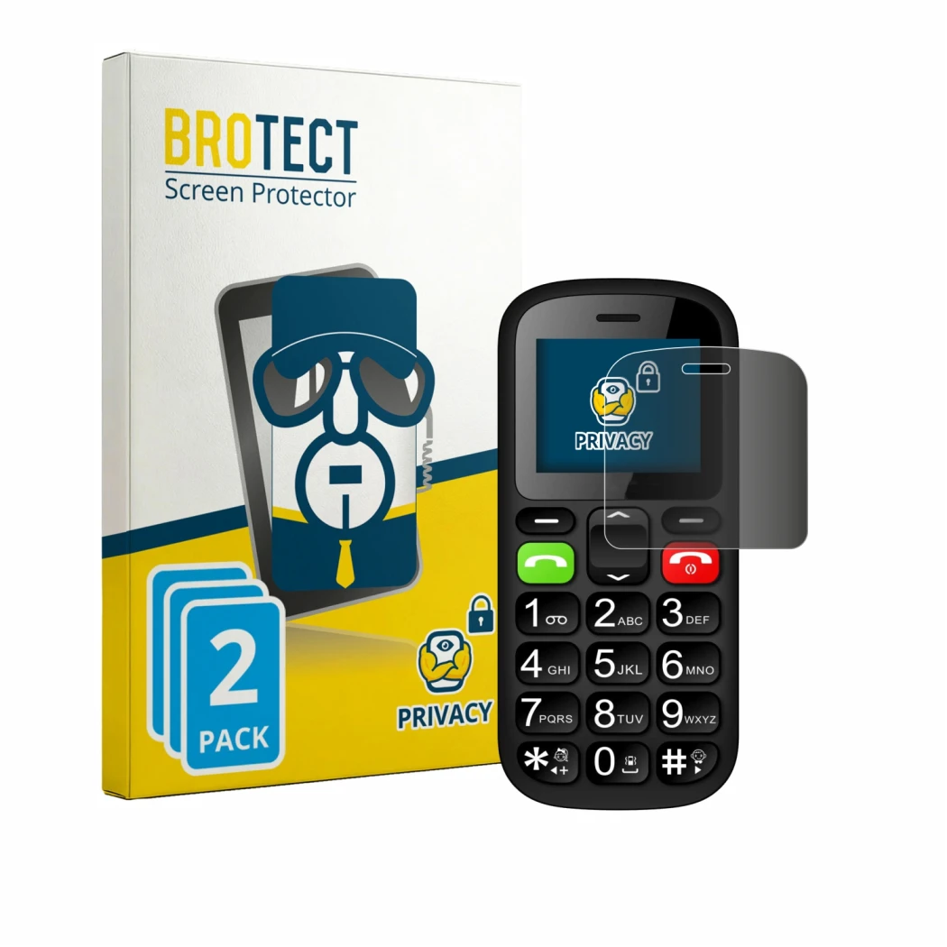 Parte frontal de un envase de producto con el logotipo de la marca BROTECT. Al lado se muestra el dispositivo artfone CS181 co