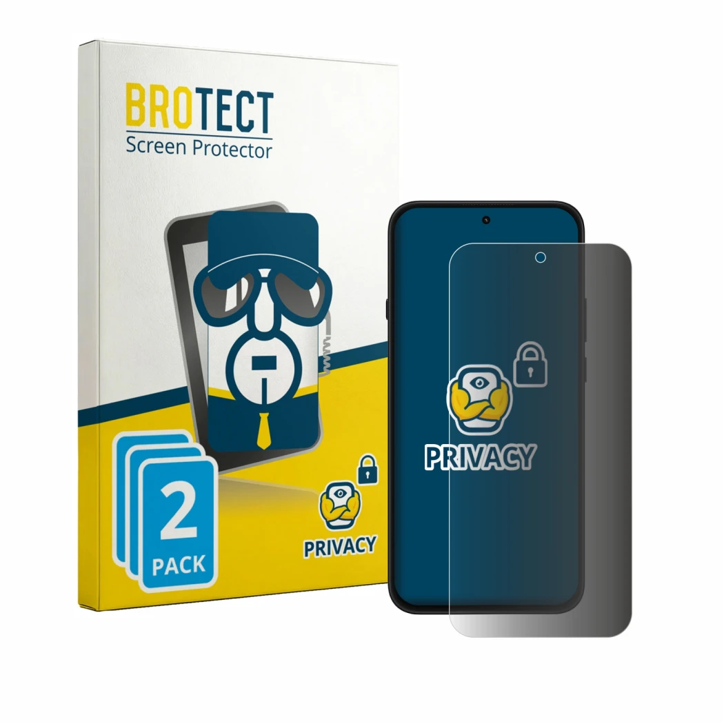Parte frontal de un envase de producto con el logotipo de la marca BROTECT. Al lado se muestra el dispositivo Nothing Phone (4