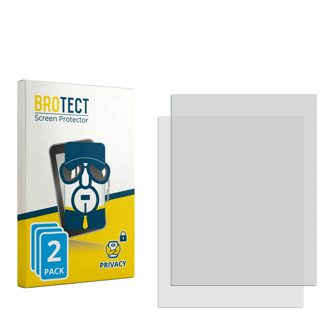 Parte frontal de un envase de producto con el logotipo de la marca BROTECT. Al lado está el protector de pantalla correspondie