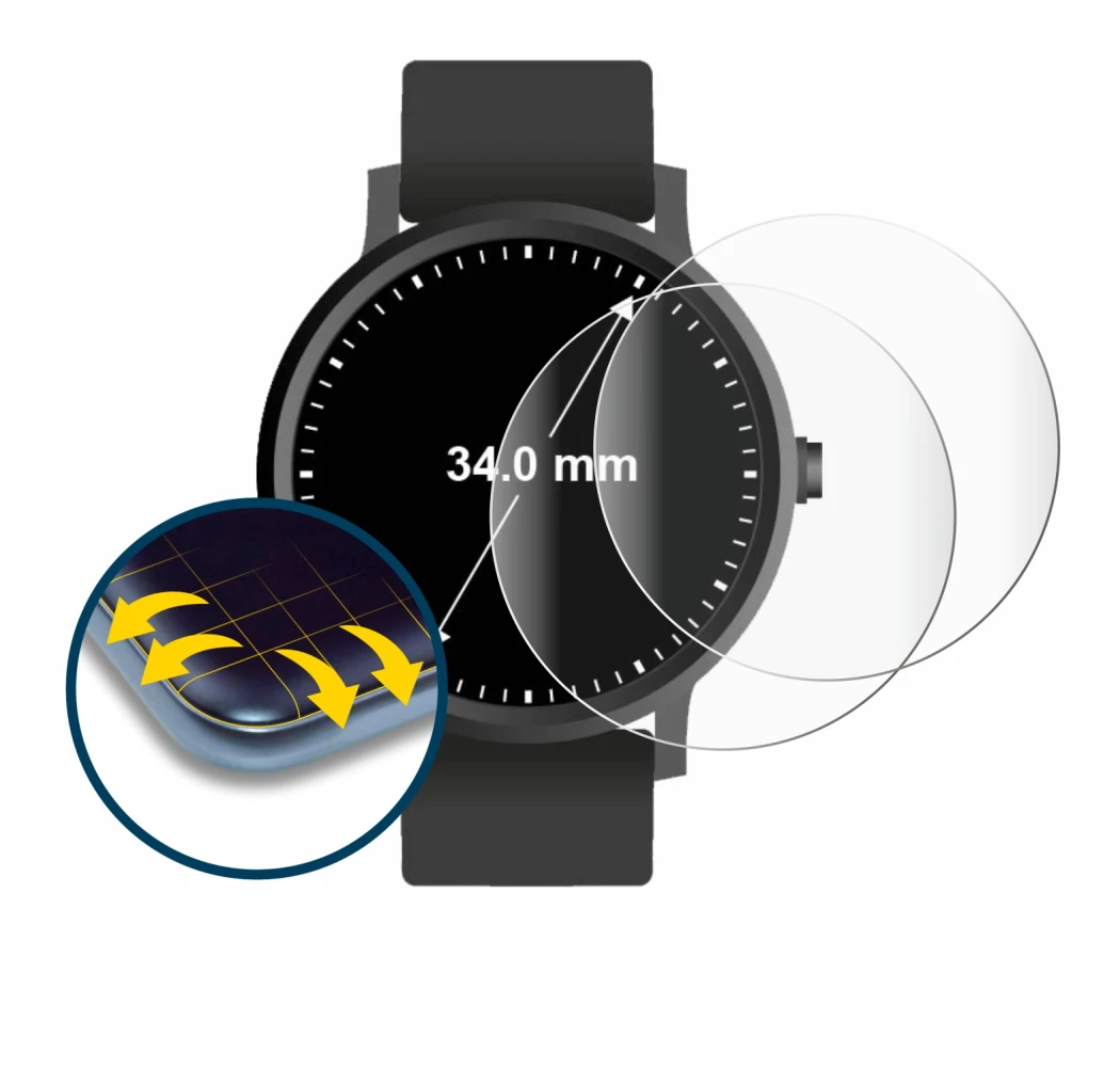 Imagen del dispositivo Relojes (Circular, ø: 34 mm) con una amplia variedad de protectores de pantalla.