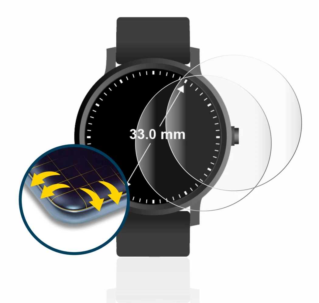 Imagen del dispositivo Relojes (Circular, ø: 33 mm) con una amplia variedad de protectores de pantalla.