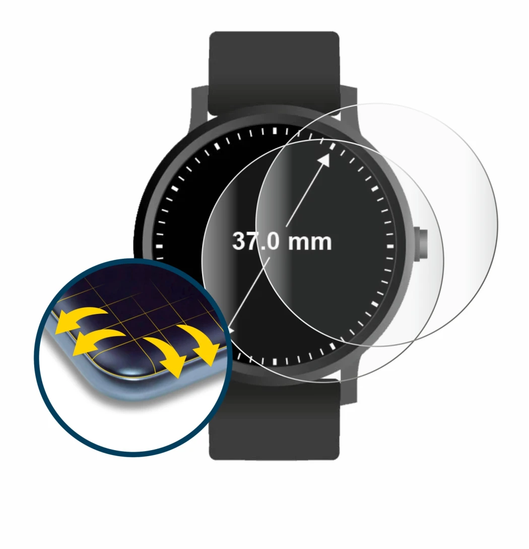 Imagen del dispositivo Relojes (Circular, ø: 37 mm) con una amplia variedad de protectores de pantalla.