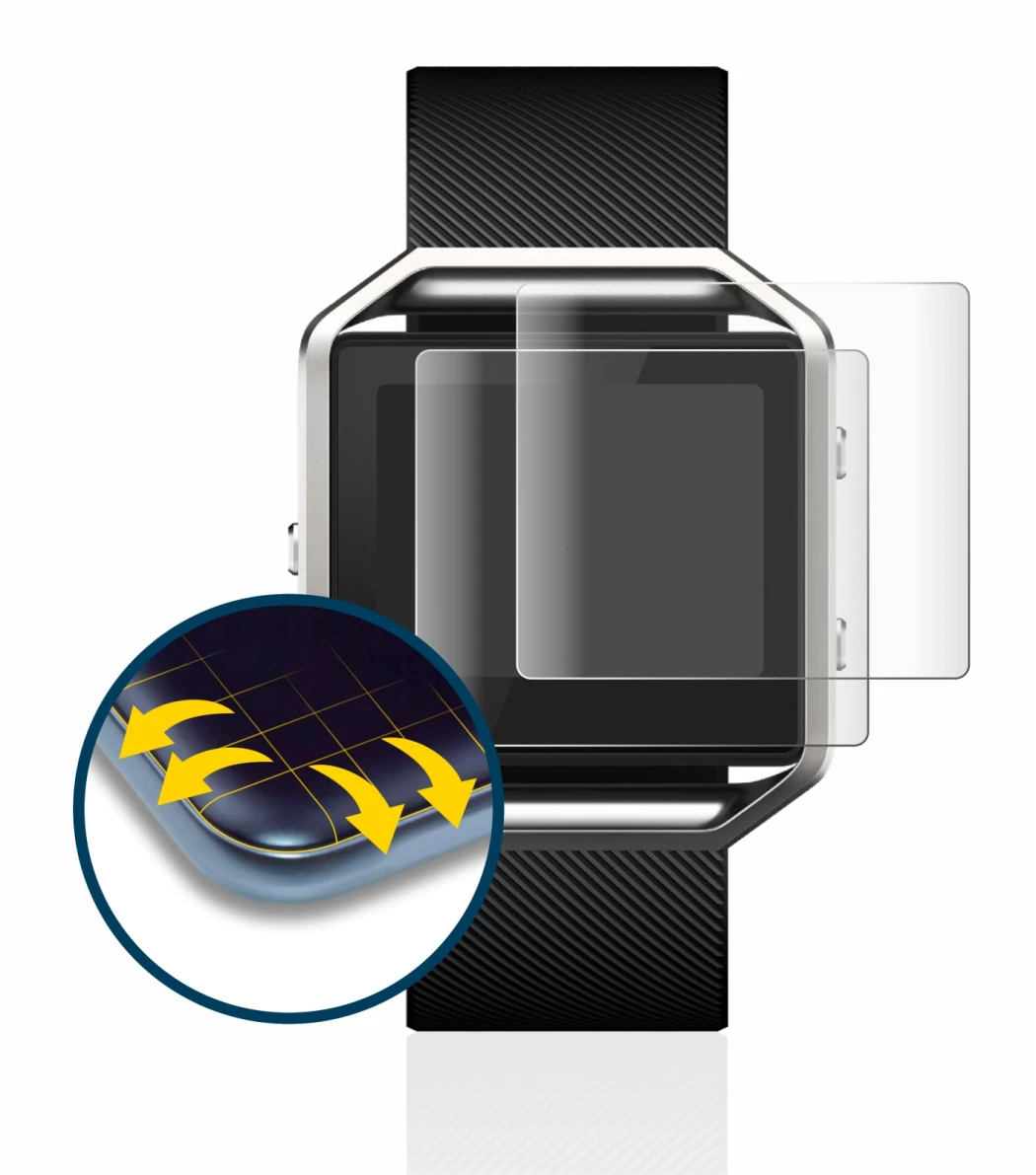 Imagen del dispositivo Fitbit Blaze con una amplia variedad de protectores de pantalla.